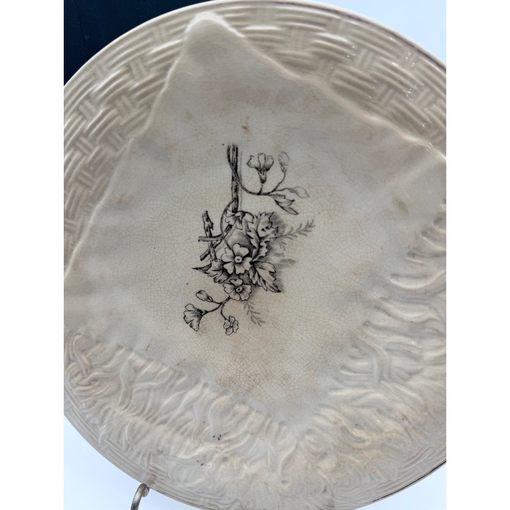Vintage Dresden China Black Transferware Napkin Plate Stained & Crazed 8.5" - Picture 2 of 8